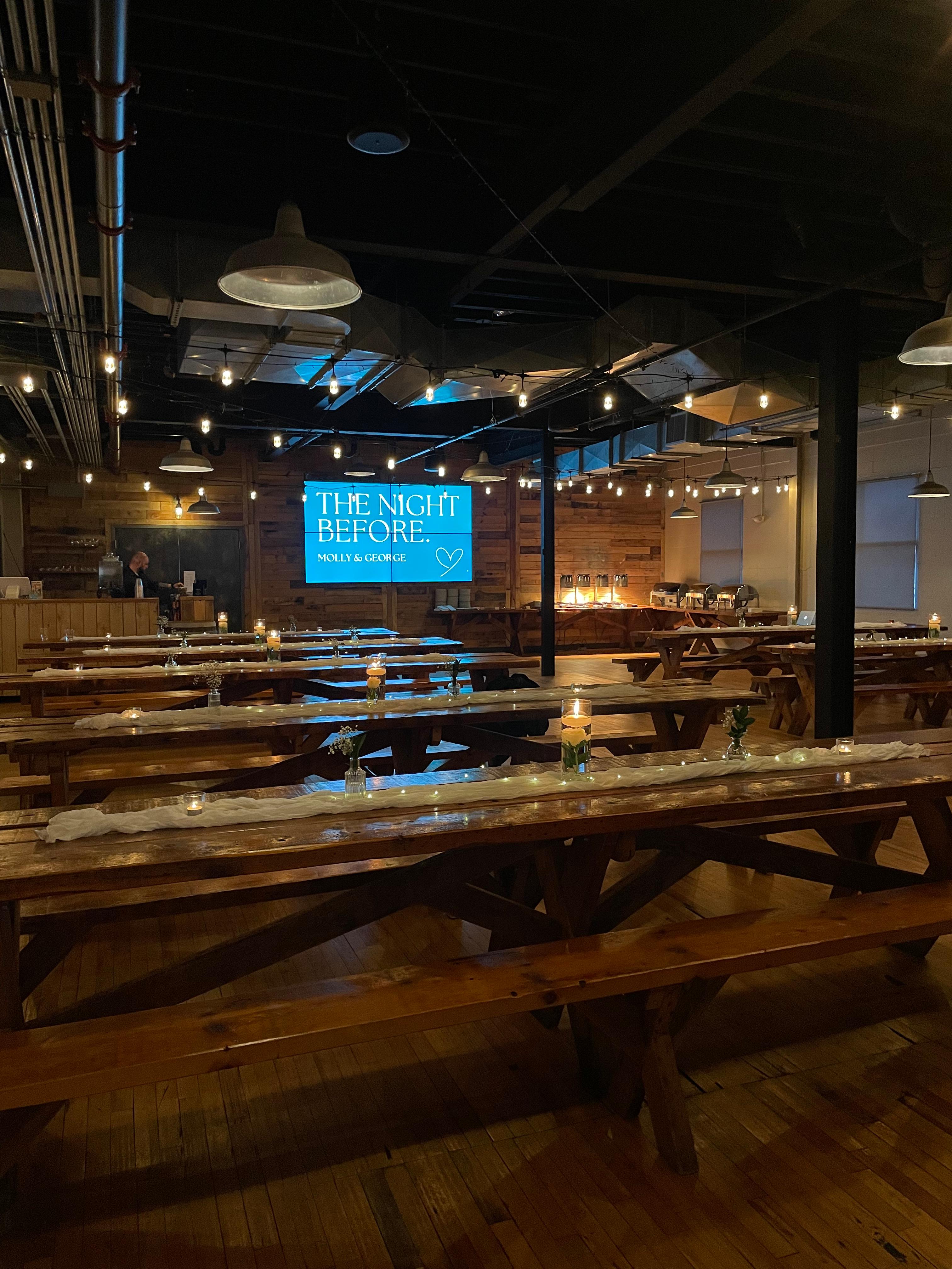 Private event space setup in the Beach Haus Beer Hall